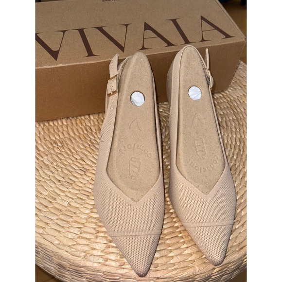 Vivaia Pointed-Toe Slingback Kitten Heels Knit Beige Pumps Size EU/40 US/9 - Picture 7 of 13
